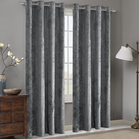 Fredsure Distressed Velvet Window Curtains Pair, Purple 50"x84" in Saudi Arabia
