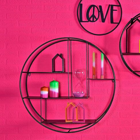 رف حائط معدني دائري صناعي من WHW Whole House Worlds، 4 مستويات، عائم، طراز سكاندي المعاصر، حديد أسود، قطر 29 بوصة in Kuwait