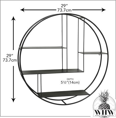 رف حائط معدني دائري صناعي من WHW Whole House Worlds، 4 مستويات، عائم، طراز سكاندي المعاصر، حديد أسود، قطر 29 بوصة in Kuwait