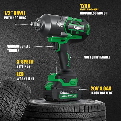 Cordless Impact Wrench, 400Ft-lbs (540N.m) Max Torque, 1/2 Impact Gun w/Brushless Motor, 21V 4.0 Ah Battery, Fast Charger, 4 Sockets, Socket Adapter, Nut Bits and Tool Bag in Saudi Arabia