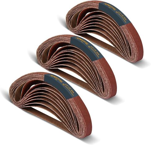 أحزمة صنفرة POWERTEC 18PK مقاس 1-1/2 × 30 بوصة، 3 كل منها 60، 80، 120، 150، 240، 400 حبيبة، تشكيلة ورق صنفرة حزام أكسيد الألومنيوم لآلة صنفرة تلميع أنبوب الأنابيب، الأعمال الخشبية (111380) in Saudi Arabia