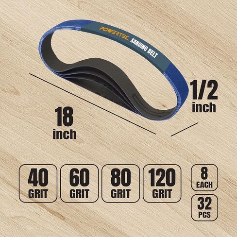 أحزمة صنفرة POWERTEC 18PK مقاس 1-1/2 × 30 بوصة، 3 كل منها 60، 80، 120، 150، 240، 400 حبيبة، تشكيلة ورق صنفرة حزام أكسيد الألومنيوم لآلة صنفرة تلميع أنبوب الأنابيب، الأعمال الخشبية (111380) in Saudi Arabia