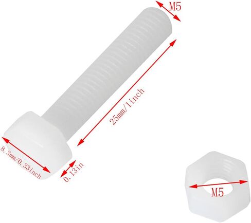 25PCS M4x25mm White Nylon Hex Bolts Plastic Hex Nuts Full Thread Hex Head Screws and Nuts Set in Saudi Arabia