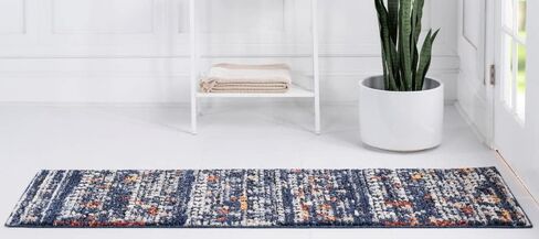 مجموعة Loom Morocco الفريدة ذات الحدود التجريدية، الماس، سجادة منطقة بوهيمية (2' 7 × 10' 0 عداء، أزرق داكن/أسود) in Saudi Arabia