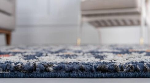 مجموعة Loom Morocco الفريدة ذات الحدود التجريدية، الماس، سجادة منطقة بوهيمية (2' 7 × 10' 0 عداء، أزرق داكن/أسود) in Saudi Arabia
