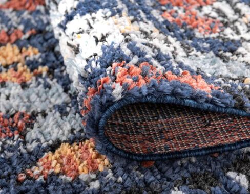 مجموعة Loom Morocco الفريدة ذات الحدود التجريدية، الماس، سجادة منطقة بوهيمية (2' 7 × 10' 0 عداء، أزرق داكن/أسود) in Saudi Arabia
