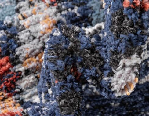 مجموعة Loom Morocco الفريدة ذات الحدود التجريدية، الماس، سجادة منطقة بوهيمية (2' 7 × 10' 0 عداء، أزرق داكن/أسود) in Saudi Arabia