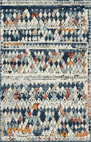 مجموعة Loom Morocco الفريدة ذات الحدود التجريدية، الماس، سجادة منطقة بوهيمية (2' 7 × 10' 0 عداء، أزرق داكن/أسود) in Saudi Arabia