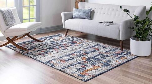 مجموعة Loom Morocco الفريدة ذات الحدود التجريدية، الماس، سجادة منطقة بوهيمية (2' 7 × 10' 0 عداء، أزرق داكن/أسود) in Saudi Arabia