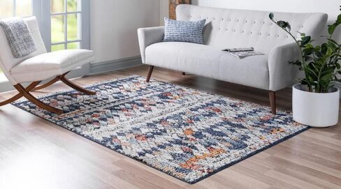 مجموعة Loom Morocco الفريدة ذات الحدود التجريدية، الماس، سجادة منطقة بوهيمية (2' 7 × 10' 0 عداء، أزرق داكن/أسود) in Saudi Arabia