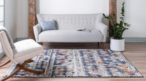 مجموعة Loom Morocco الفريدة ذات الحدود التجريدية، الماس، سجادة منطقة بوهيمية (2' 7 × 10' 0 عداء، أزرق داكن/أسود) in Saudi Arabia