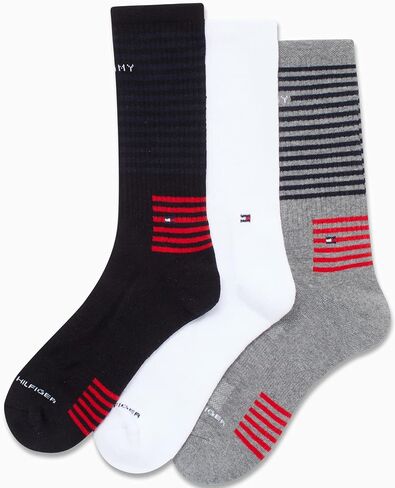 Tommy Hilfiger Men's Athletic Socks - Cushion Crew Socks (3 Pack), Size 7-12, White Assorted in Saudi Arabia