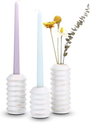 HOWSILAY Candle Holder Wood Candle Holders for Table Centerpiece Modern Farmhouse Decor Candle Stick Candle Holder fits 3/4" or 7/8" Taper Candles - White(Candles not Included) in Saudi Arabia