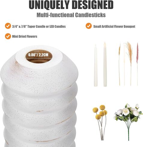 HOWSILAY Candle Holder Wood Candle Holders for Table Centerpiece Modern Farmhouse Decor Candle Stick Candle Holder fits 3/4" or 7/8" Taper Candles - White(Candles not Included) in Saudi Arabia