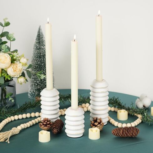 HOWSILAY Candle Holder Wood Candle Holders for Table Centerpiece Modern Farmhouse Decor Candle Stick Candle Holder fits 3/4" or 7/8" Taper Candles - White(Candles not Included) in Saudi Arabia