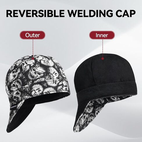 ARCCAPTAIN Reversible Welding Caps, 8 Panel Protective Welding Cap, 10 oz Fireproof Cotton Comforts for Safety and Protection While Welding to Men Women, 7 3/8 in Kuwait
