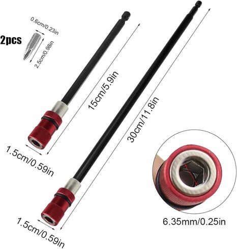 Drill Extension Bit Holder 3Pcs - 6'' 4'' 2'' Magnetic Drill Screwdriver Bit Extender 1/4 inch Hex Bit Holder, Impact Driver Extension Adjustable Depth Screwdriver (3, Red) in Saudi Arabia