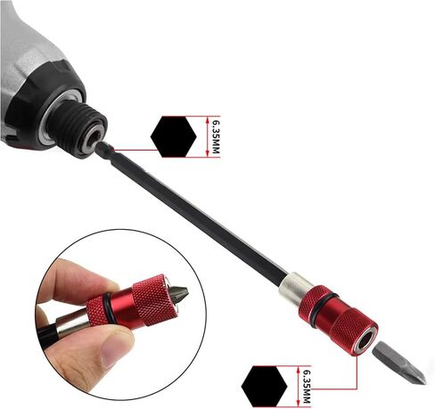 Drill Extension Bit Holder 3Pcs - 6'' 4'' 2'' Magnetic Drill Screwdriver Bit Extender 1/4 inch Hex Bit Holder, Impact Driver Extension Adjustable Depth Screwdriver (3, Red) in Saudi Arabia