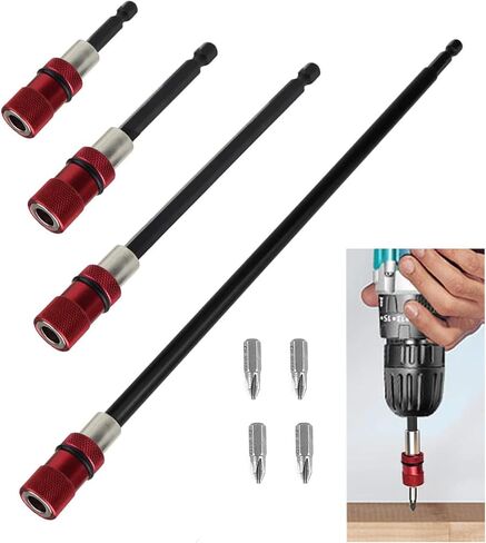 Drill Extension Bit Holder 3Pcs - 6'' 4'' 2'' Magnetic Drill Screwdriver Bit Extender 1/4 inch Hex Bit Holder, Impact Driver Extension Adjustable Depth Screwdriver (3, Red) in Saudi Arabia