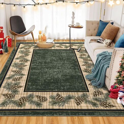 Christmas Rug 5x7 Christmas Tree and Snowflake Rug Machine Washable Rug Floor Cover Low Profile Foldable Thin Rug Non-Slip Rug for Bedroom Living Room, Red, 5x7 Feet in Kuwait