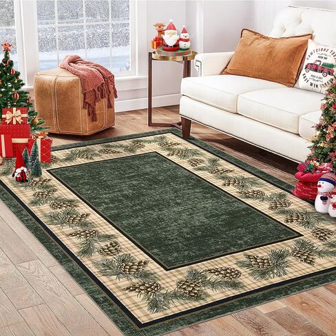 Christmas Rug 5x7 Christmas Tree and Snowflake Rug Machine Washable Rug Floor Cover Low Profile Foldable Thin Rug Non-Slip Rug for Bedroom Living Room, Red, 5x7 Feet in Kuwait
