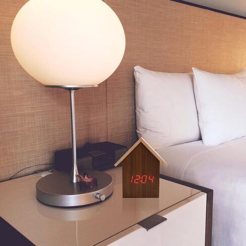 DECHOUS Wooden Digital Alarm Clock, Rustic Wood Desktop Digital Clock Small House Shaped Digital Clock LED Alarm Clock for Bedroom Office in Kuwait