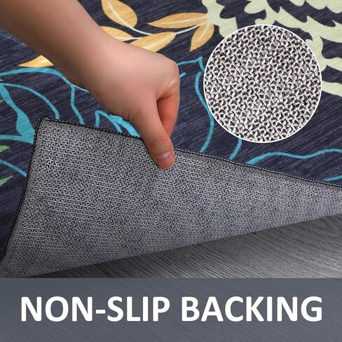 Zacoo Runner Rug 2x8 Washable Rug Area Rug Vintage Hallway Indoor Floor Mat Thin Rug Retro Distressed Carpet Blue Floral Country Accent Rug Non Slip Bathroom Kitchen Bedroom Living Room Grey 2'x8' in Saudi Arabia
