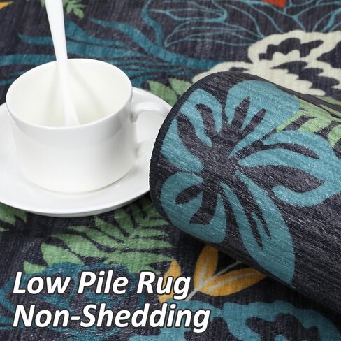 Zacoo Runner Rug 2x8 Washable Rug Area Rug Vintage Hallway Indoor Floor Mat Thin Rug Retro Distressed Carpet Blue Floral Country Accent Rug Non Slip Bathroom Kitchen Bedroom Living Room Grey 2'x8' in Saudi Arabia
