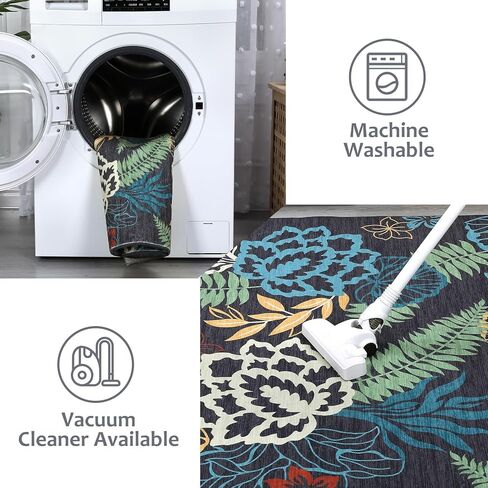 Zacoo Runner Rug 2x8 Washable Rug Area Rug Vintage Hallway Indoor Floor Mat Thin Rug Retro Distressed Carpet Blue Floral Country Accent Rug Non Slip Bathroom Kitchen Bedroom Living Room Grey 2'x8' in Saudi Arabia