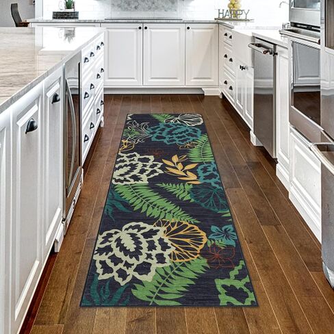 Zacoo Runner Rug 2x8 Washable Rug Area Rug Vintage Hallway Indoor Floor Mat Thin Rug Retro Distressed Carpet Blue Floral Country Accent Rug Non Slip Bathroom Kitchen Bedroom Living Room Grey 2'x8' in Saudi Arabia
