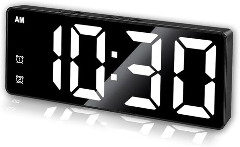 Digital Alarm Clock, Mirror Surface LED Electronic Clocks Large Display, Adjustable Brightness, Voice Control, Dual Power Supply, Snooze Model for Bedroom, Desk, Office, White Digit in Saudi Arabia