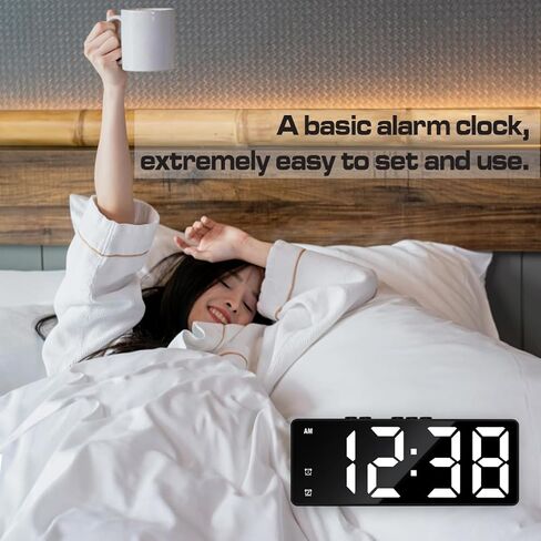 Digital Alarm Clock, Mirror Surface LED Electronic Clocks Large Display, Adjustable Brightness, Voice Control, Dual Power Supply, Snooze Model for Bedroom, Desk, Office, White Digit in Saudi Arabia