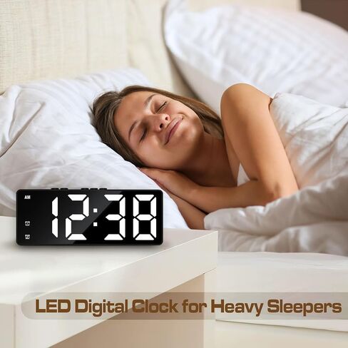 Digital Alarm Clock, Mirror Surface LED Electronic Clocks Large Display, Adjustable Brightness, Voice Control, Dual Power Supply, Snooze Model for Bedroom, Desk, Office, White Digit in Saudi Arabia