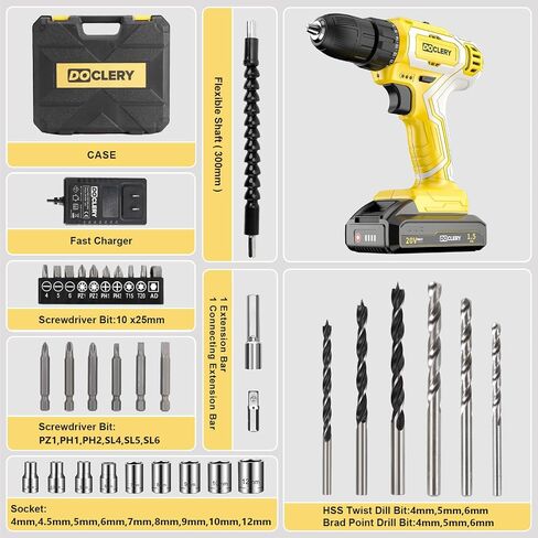 20V Brushless Cordless Drill, Electric Power Drill Set with 1 Battery & Charger, 2 Variable Speed, 442.48 In-lb Torque, 21+1 Position and 34pcs Drill/Driver Bits in Saudi Arabia