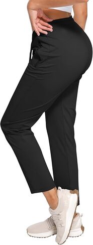 Women Joggers Pants Mid-Rise Drawstring Pants Stretch Work Pants with Zipper Pockets for Athletic, Travel in Saudi Arabia