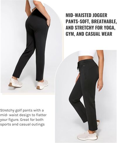 Women Joggers Pants Mid-Rise Drawstring Pants Stretch Work Pants with Zipper Pockets for Athletic, Travel in Saudi Arabia