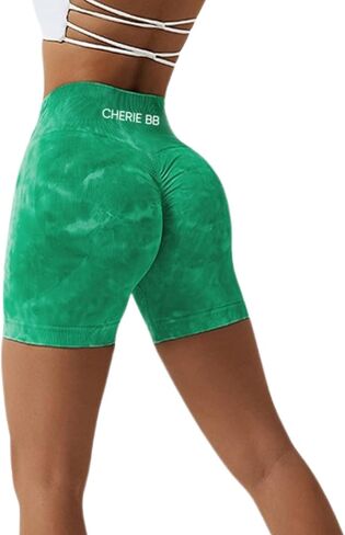 No Tie Dye, Splash Dye! Women’s Seamless Workout Shorts - Elastic BBL High Waisted Butt Lift Scrunch Biker Yoga Shorts in Saudi Arabia
