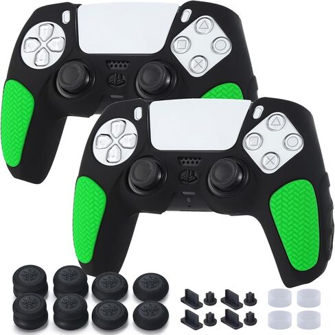 Non-Slip Handle Protective Skins for PS5 Controller x 2(Black+White) with Thumb Grips x 8, Plugs x 8, Anolog Protectors x 4 in Saudi Arabia
