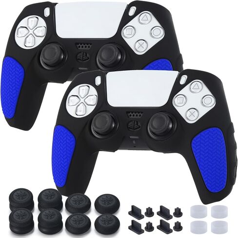 Non-Slip Handle Protective Skins for PS5 Controller x 2(Black+White) with Thumb Grips x 8, Plugs x 8, Anolog Protectors x 4 in Saudi Arabia