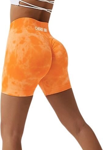 No Tie Dye, Splash Dye! Women’s Seamless Workout Shorts - Elastic BBL High Waisted Butt Lift Scrunch Biker Yoga Shorts in Saudi Arabia