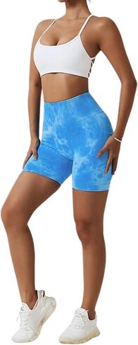 No Tie Dye, Splash Dye! Women’s Seamless Workout Shorts - Elastic BBL High Waisted Butt Lift Scrunch Biker Yoga Shorts in Saudi Arabia