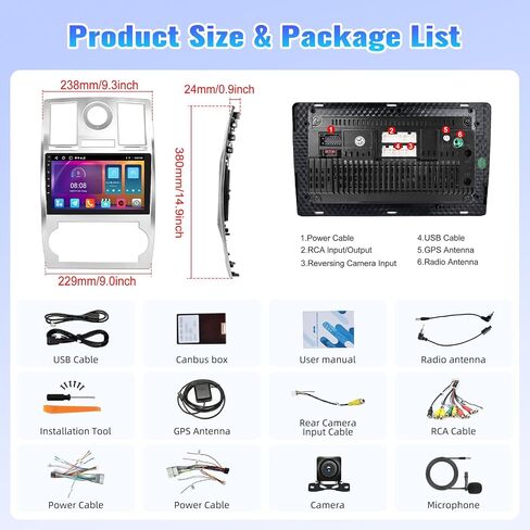 CAMECHO 2G+64G Radio for Chrysler 300C 300 2004-2011, Android 13 Car Stereo with Carplay Android Auto Mirror Link, 9" Touch Screen Car Radio with Bluetooth, FM/RDS,GPS, WiFi, AHD Backup Camera in Saudi Arabia