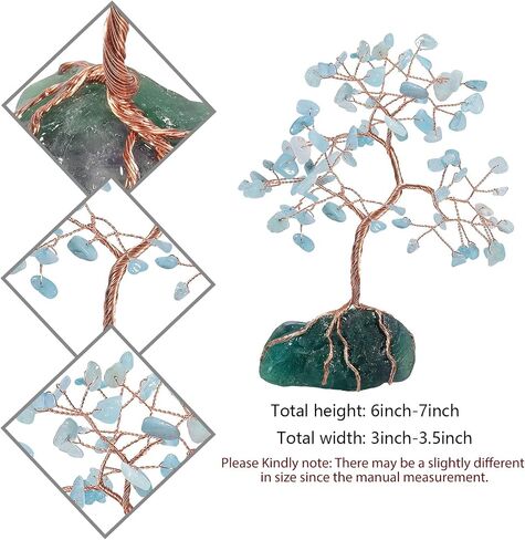 mookaitedecor Natural Aquamarine Crystal Tree with Raw Crystals Amethyst Base Stone Money Tree Feng Shui Luck Figurine Ornament for Home Office Table Decoration 6-7 Inch in Saudi Arabia