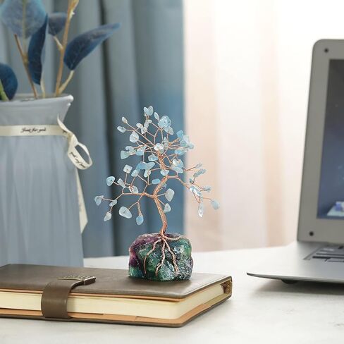 mookaitedecor Natural Aquamarine Crystal Tree with Raw Crystals Amethyst Base Stone Money Tree Feng Shui Luck Figurine Ornament for Home Office Table Decoration 6-7 Inch in Saudi Arabia