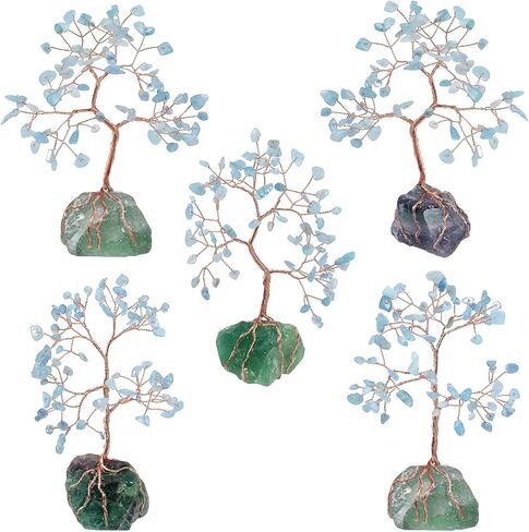 mookaitedecor Natural Aquamarine Crystal Tree with Raw Crystals Amethyst Base Stone Money Tree Feng Shui Luck Figurine Ornament for Home Office Table Decoration 6-7 Inch in Saudi Arabia