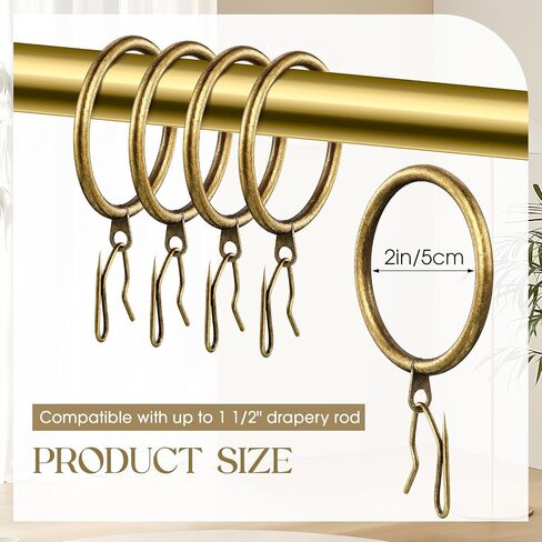 40 Pieces Gold 2 Inch Inner Diameter Metal Curtain Rings with Eyelets Drapery Rings Decorative Curtain Rod Rings Drapery Curtain Rings Compatible with up to 1 1/2" Drapery Rod in Saudi Arabia