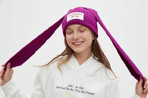 قبعة YIKOEE النسائية على شكل أرنب: قبعات أرنب كروشيه متماسكة in Kuwait