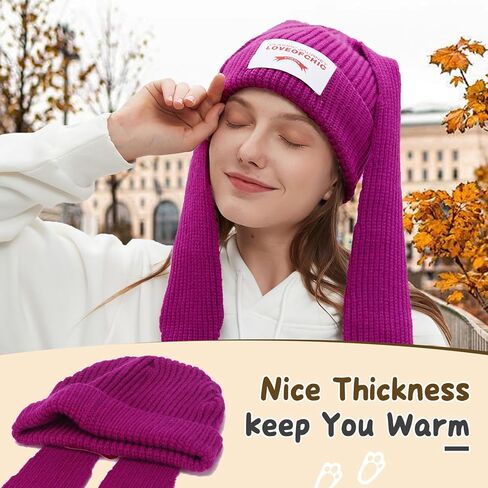 قبعة YIKOEE النسائية على شكل أرنب: قبعات أرنب كروشيه متماسكة in Kuwait