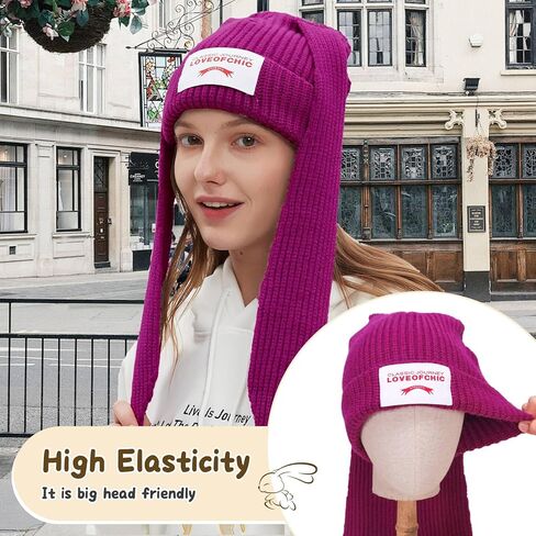 قبعة YIKOEE النسائية على شكل أرنب: قبعات أرنب كروشيه متماسكة in Kuwait