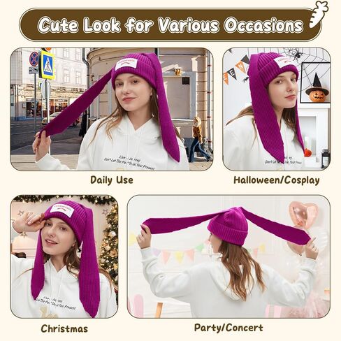 قبعة YIKOEE النسائية على شكل أرنب: قبعات أرنب كروشيه متماسكة in Kuwait